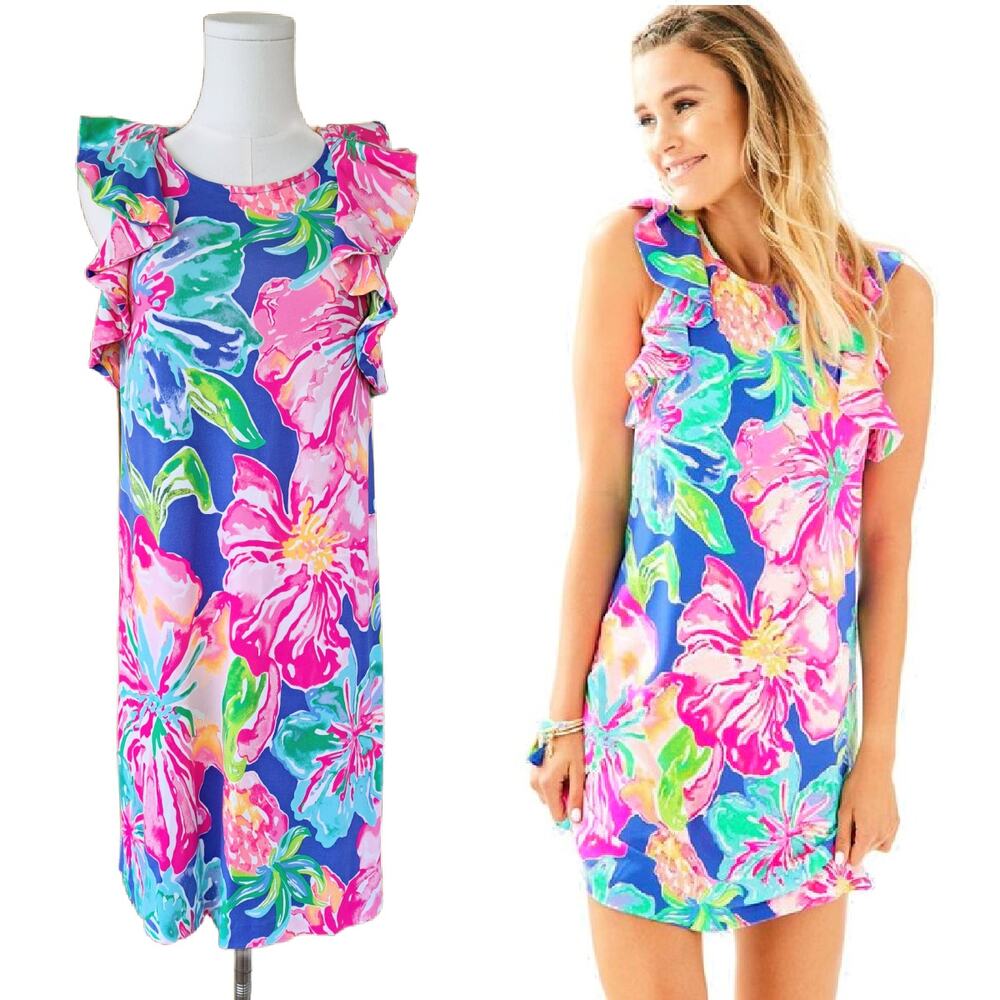 LILLY PULITZER Esmeralda Ruffle Shift Mini Dress XS Jungle Utopia Floral